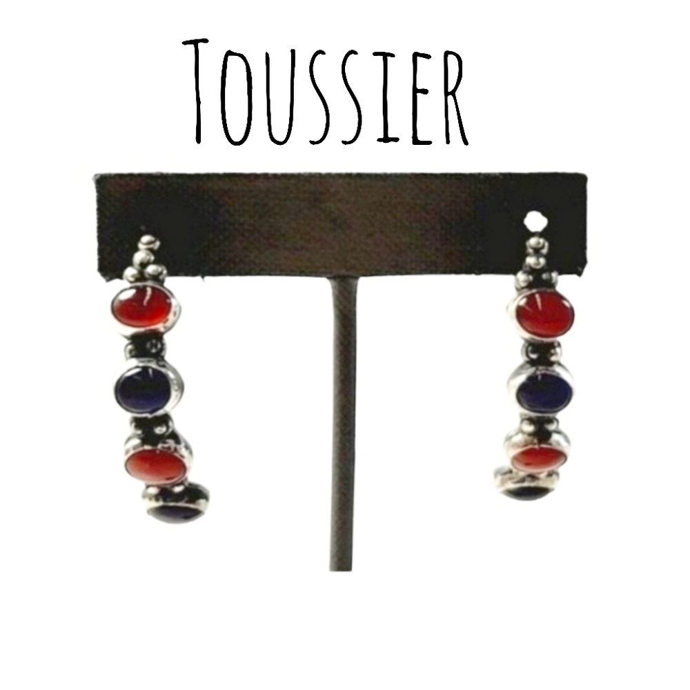 Toussier Amethyst Carnelian J Hoop Earrings 925 Sterling Silver